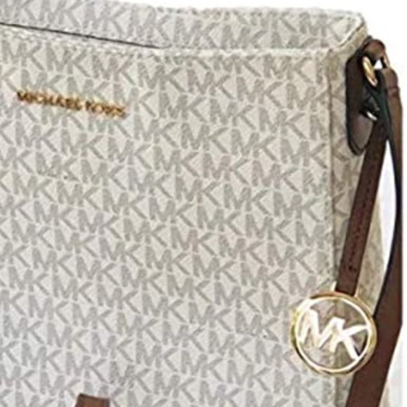 NWT Michael Kors Jet Set Travel Tote Crossbody Shoulder Bag Vanilla Logo Brown - Picture 8 of 16